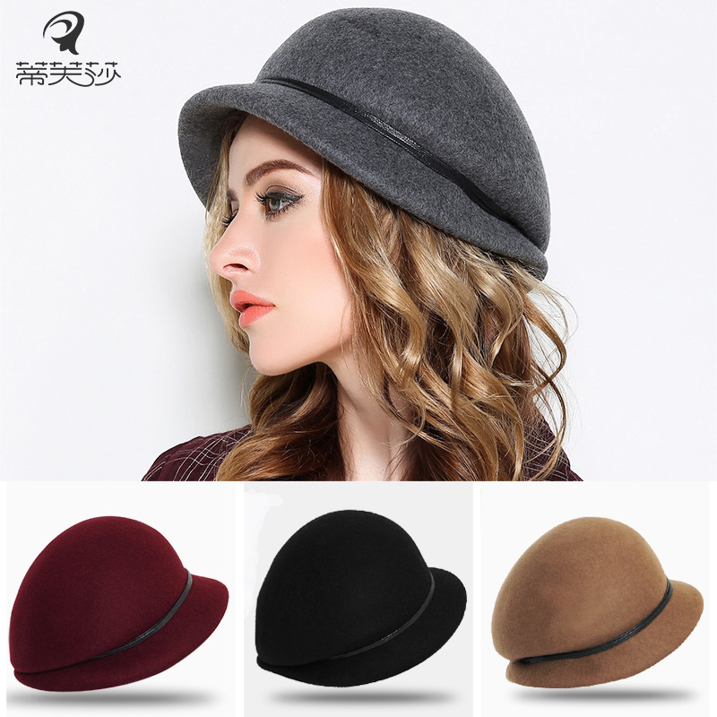 蒂芙莎 2016新款帽子女士秋冬纯色羊毛呢毡帽圆顶优雅时尚小礼帽