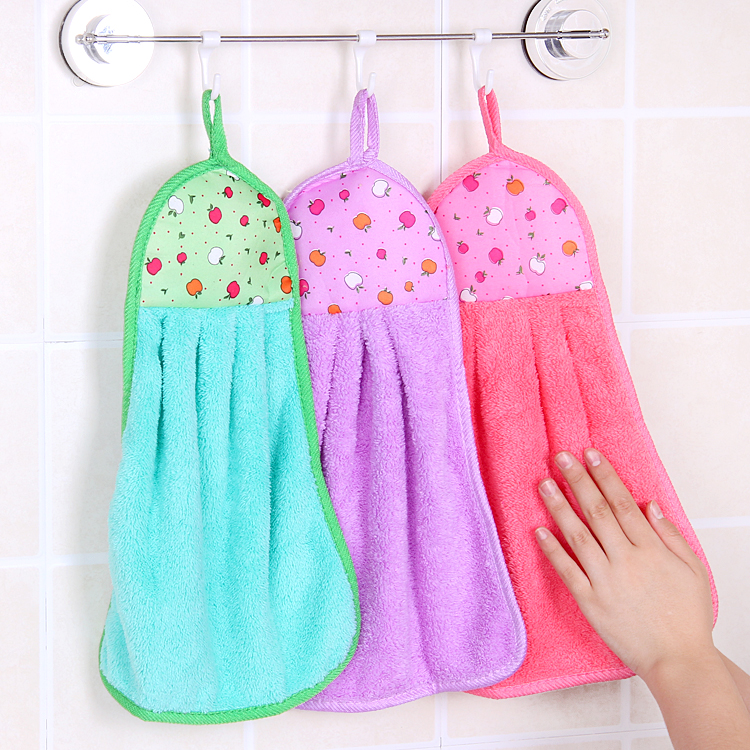 #珊瑚绒搓擦手巾日本浴室可爱儿童厨房挂式毛巾加厚超强吸水大号