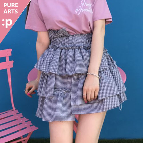 实拍现货韩国X2 复古可爱不规则做旧多层蛋糕裙超短裙高腰半身裙