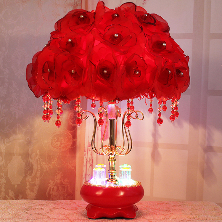 欧式卧室床头节能灯创意水晶婚庆婚房结婚礼物喜庆红色玫瑰花台灯