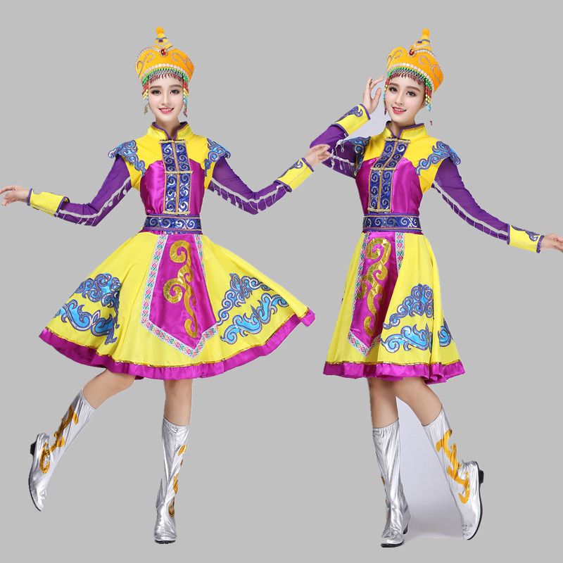 新款少数民族蒙古族服装蒙古舞蹈成人表演演出服饰长裙袍女