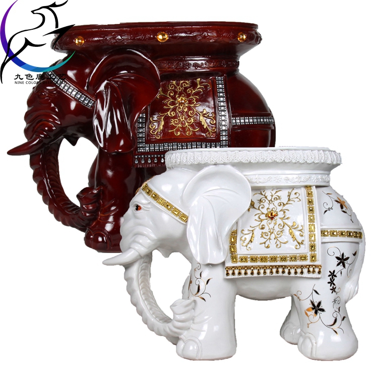 高档树脂金象凳欧式大象换鞋凳子风水招财象凳工艺品玄关摆件白色