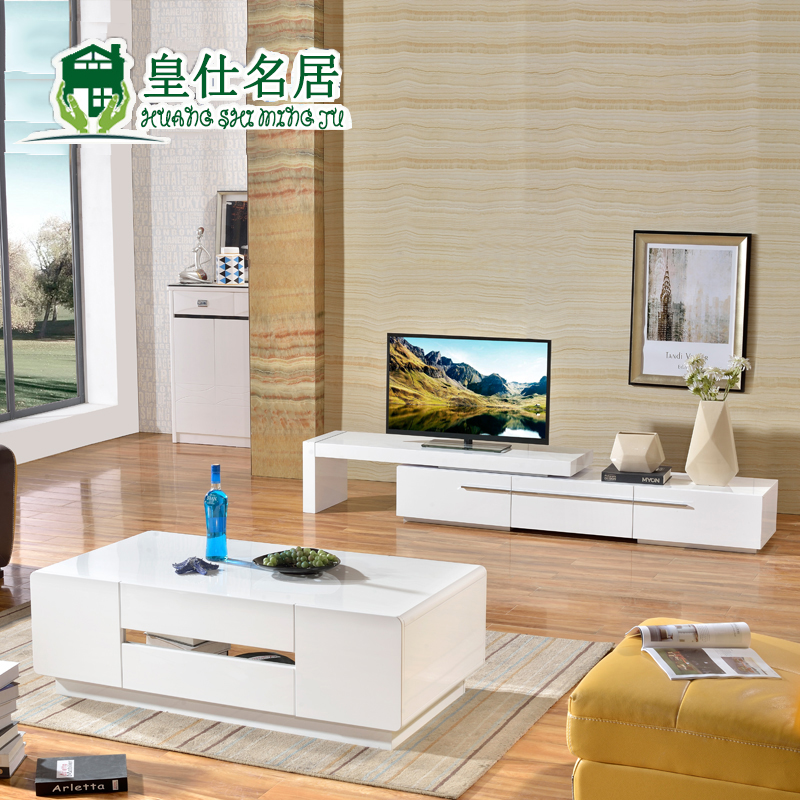 电视柜组合客厅成套家具白色亮光烤漆简约现代茶几实木套装地柜