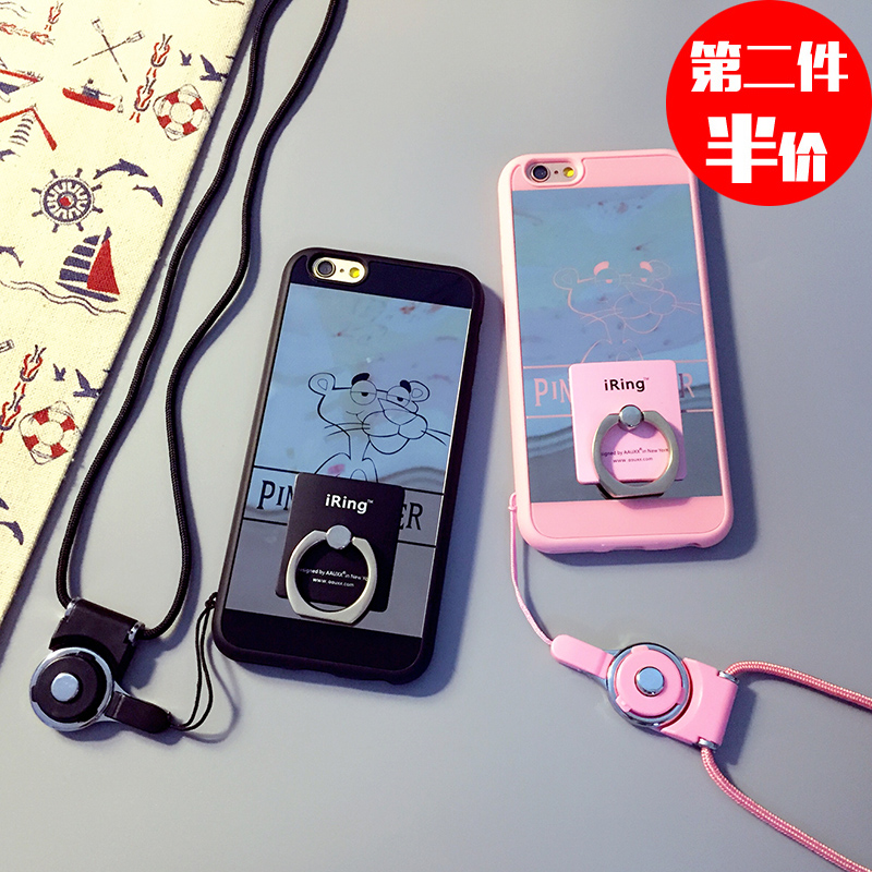 粉红豹iphone6s手机壳苹果6plus全包指环套软硅胶5S挂绳镜面7代P
