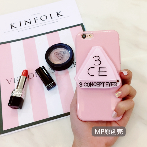 MP原创韩国可爱粉色化妆镜子iphone6s手机壳苹果6plus全包软壳女