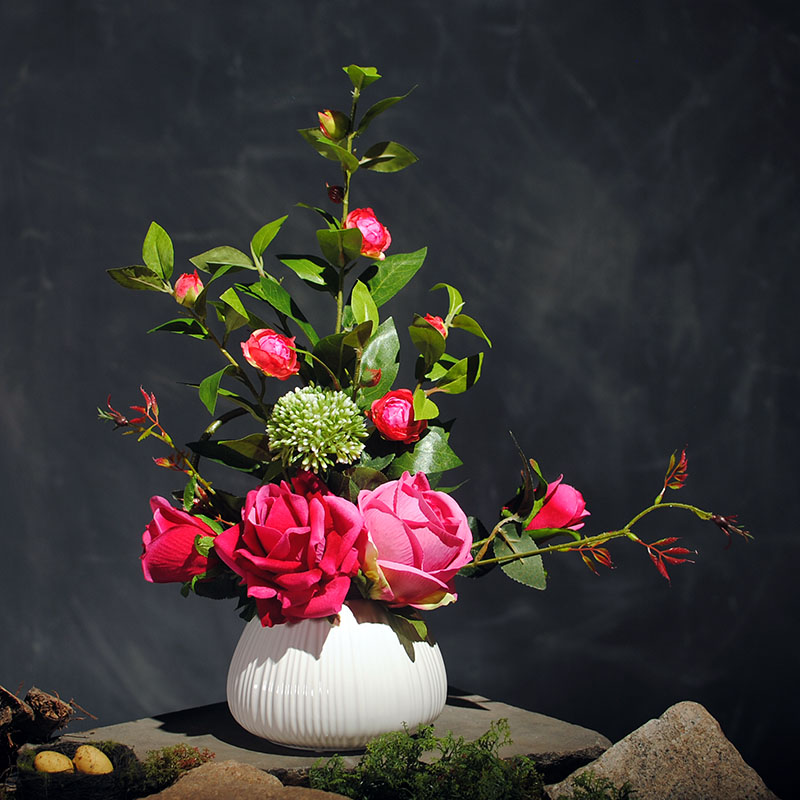 浪漫玫瑰花搭配白色陶瓷花瓶仿真花套装绢花客厅装饰品摆放假花艺