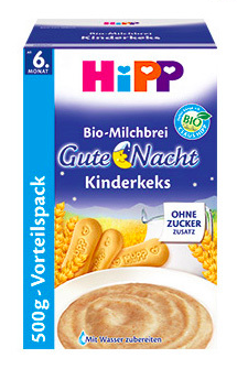 欧洲正品 德国喜宝HIPP 有机谷物饼干牛奶米糊 500g 6月+