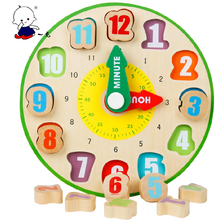 一点正品木质积木拼图时钟儿童宝宝早教配对智力玩具3-4-5岁益智