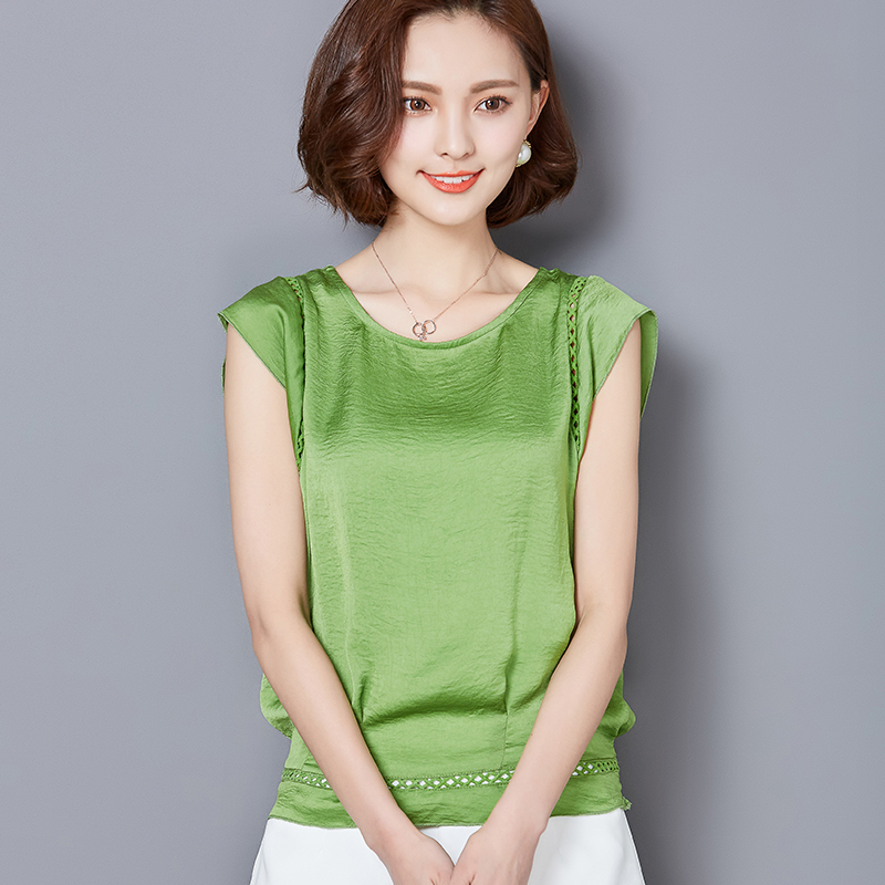 2016夏季新品纯色韩版打底衫女短袖圆领宽松雪纺衫上衣