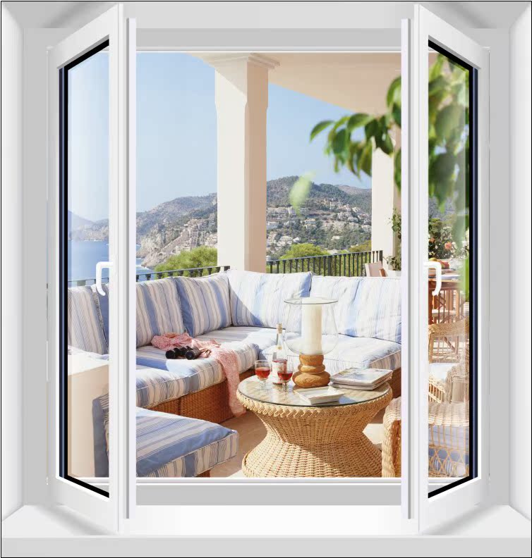 椰树海滩系列 竖版假窗贴 假窗户装饰贴 仿真窗墙贴纸 3D立体风景