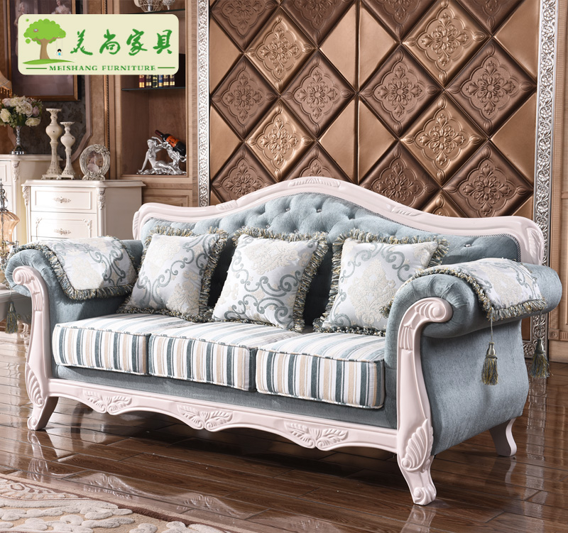 沙发美式欧式布艺田园实木组合123 简欧中小户型布沙发三人位门店