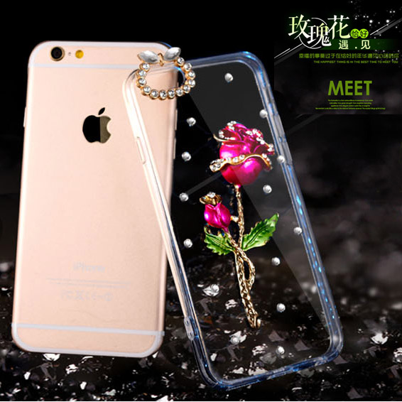 iphone6手机壳硅胶6s手机保护套水钻 苹果6plus外壳5s手机套玫瑰