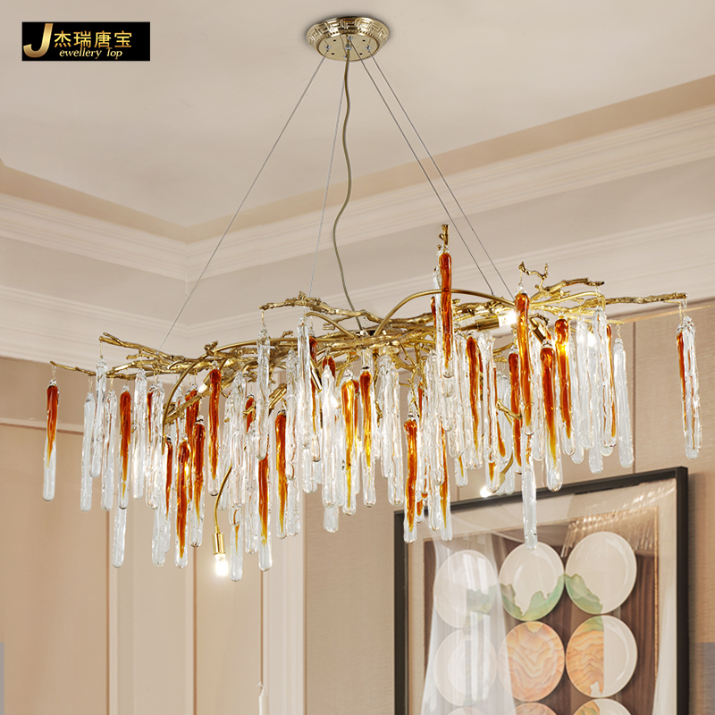 法式全铜水晶吊灯后现代树枝客厅餐厅别墅工程样板房设计师创意灯