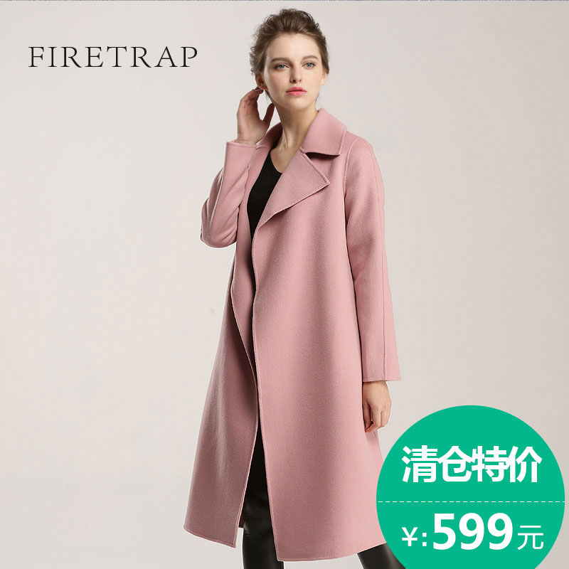Firetrap反季特价清仓女装双面呢大衣女长款2016秋冬羊毛呢子外套