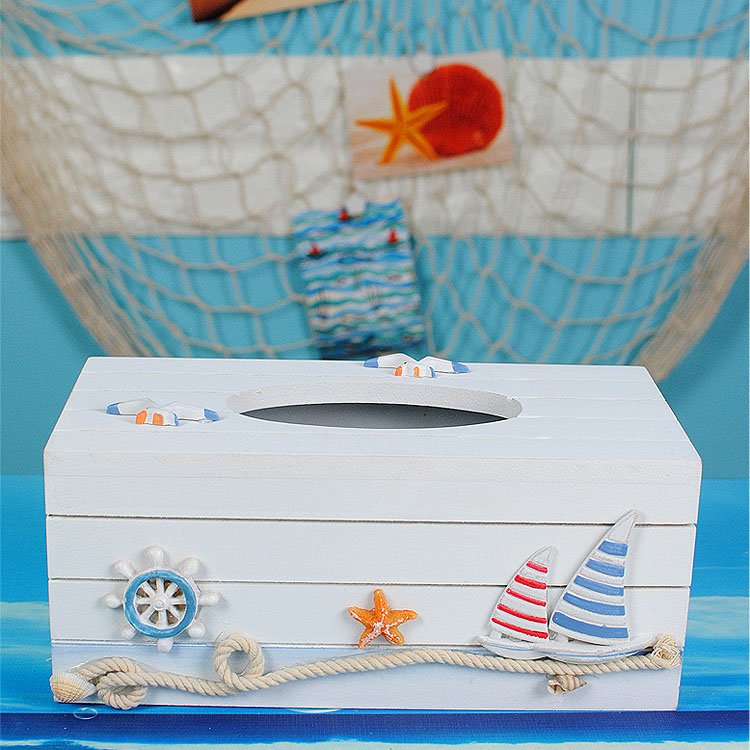 特价清仓地中海风格蓝白纸巾盒木质抽纸盒创意收纳家居日用纸抽