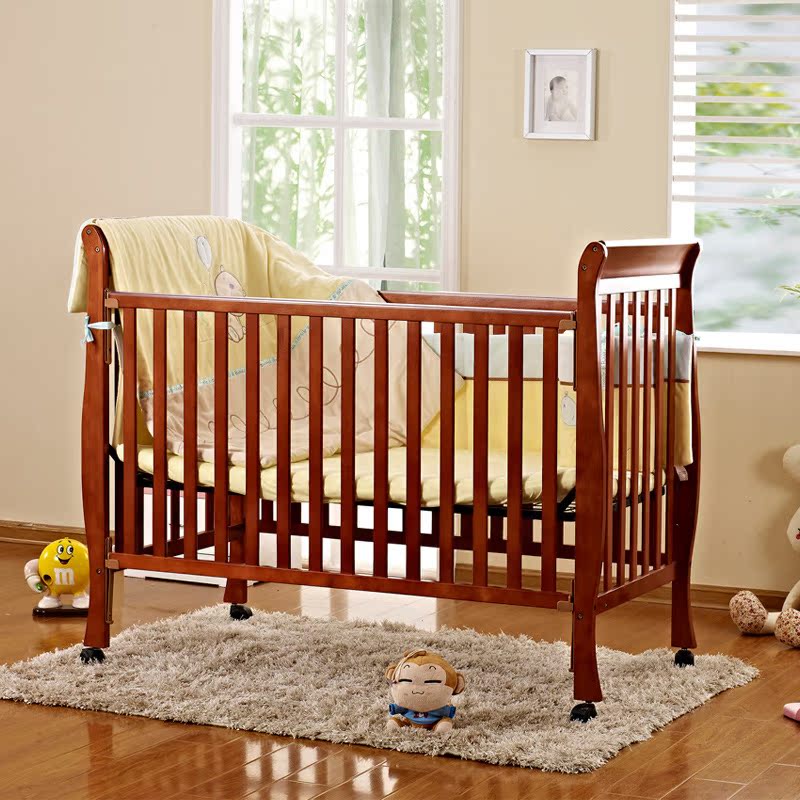 正品专柜贝乐堡泰迪宝宝环保漆实木婴儿床游戏床送安全小护栏