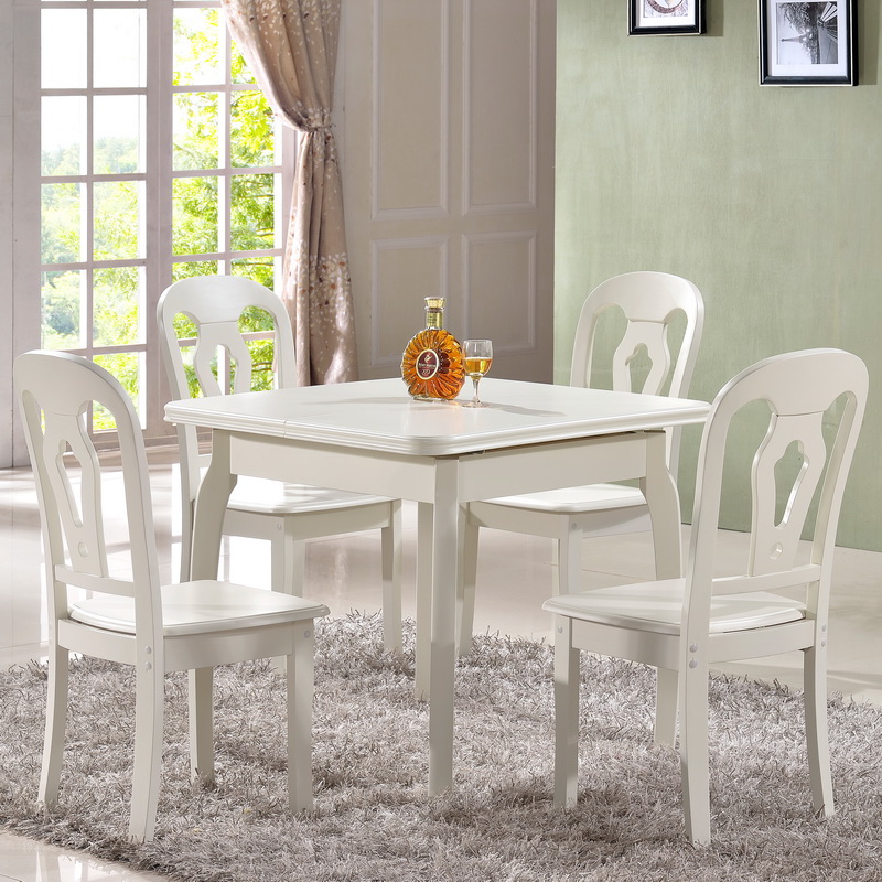 象牙白色实木伸缩餐桌椅组合小户型韩式餐桌简约现代吃饭桌子