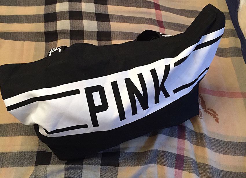2016新款 简约大容量 黑白撞色 pink字母 帆布单肩包 手提包 超大