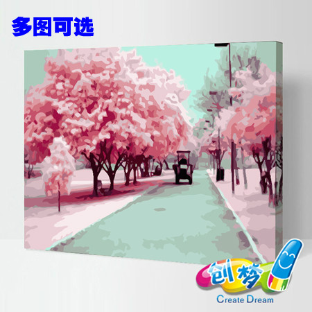 北京创梦diy数字油画定制 定做手绘 客厅40*50风景花卉装饰画卡通