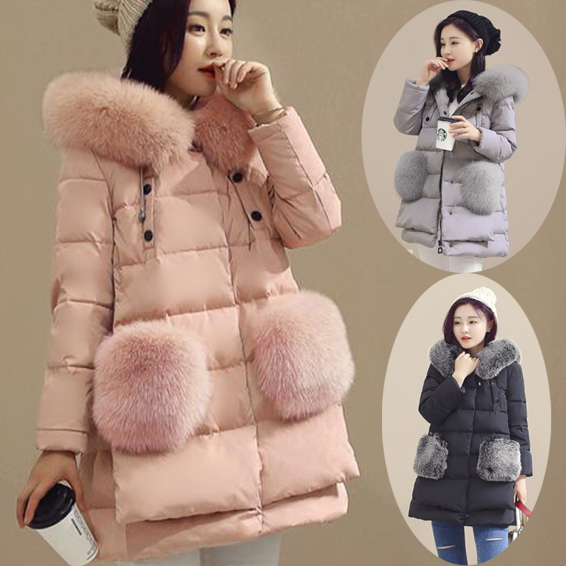 2016女装A字韩版羽绒服大毛领修身显瘦大码中长款加厚冬装外套