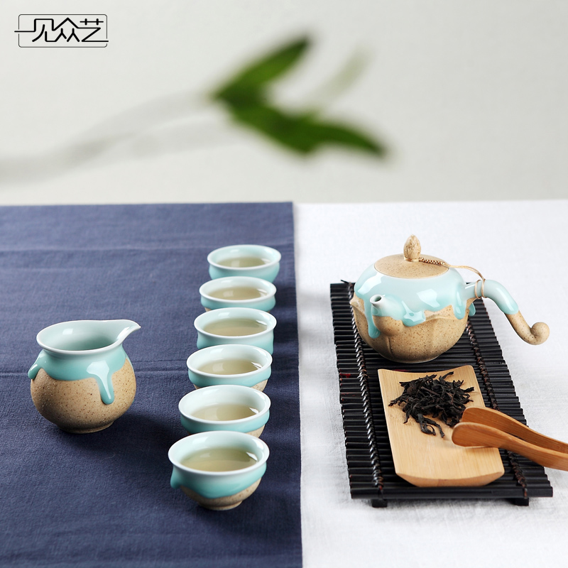 景德镇陶瓷整套功夫茶具茶壶家用流釉青瓷泡茶器6人套装特价包邮