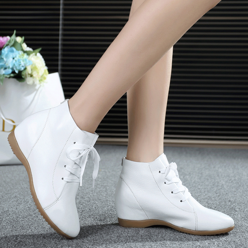 2016新款白色护士平跟短靴内增高女鞋软底单靴真皮马丁靴小码33