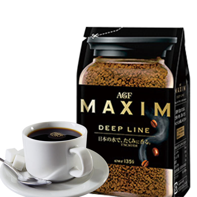 黑咖啡agfmaxim清咖啡日本原味炭烧速溶苦纯咖啡135g袋装