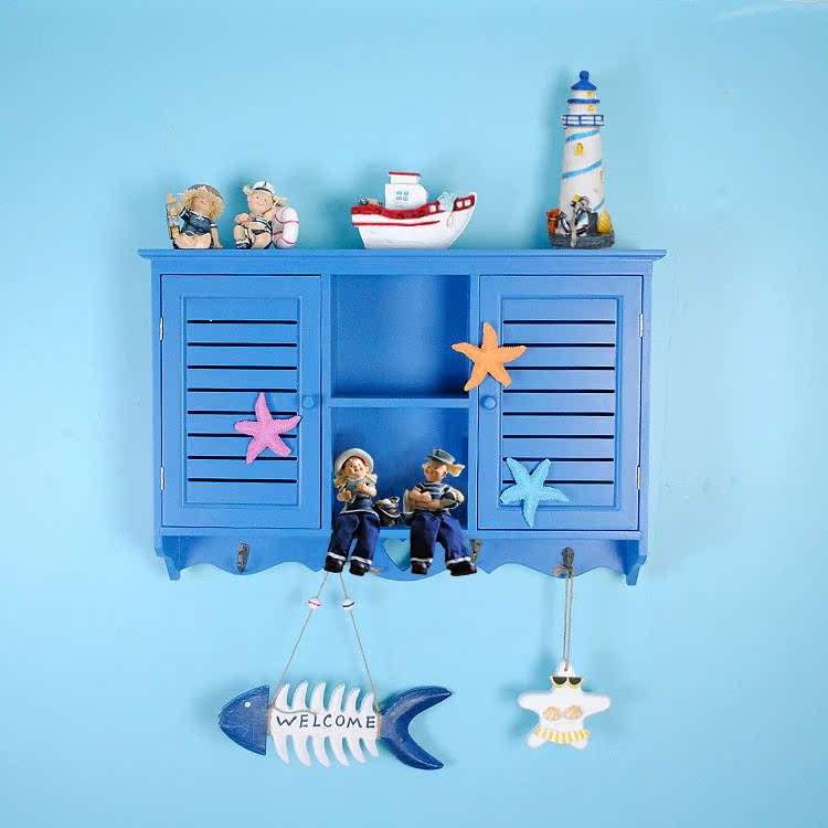 新晴地中海蓝色百叶窗收纳柜 挂壁柜壁橱储物柜置物架壁挂包邮