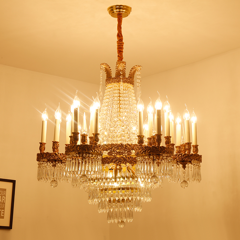欧式全铜水晶吊灯高档法式奢华别墅客厅餐厅楼梯酒店工程样板灯具