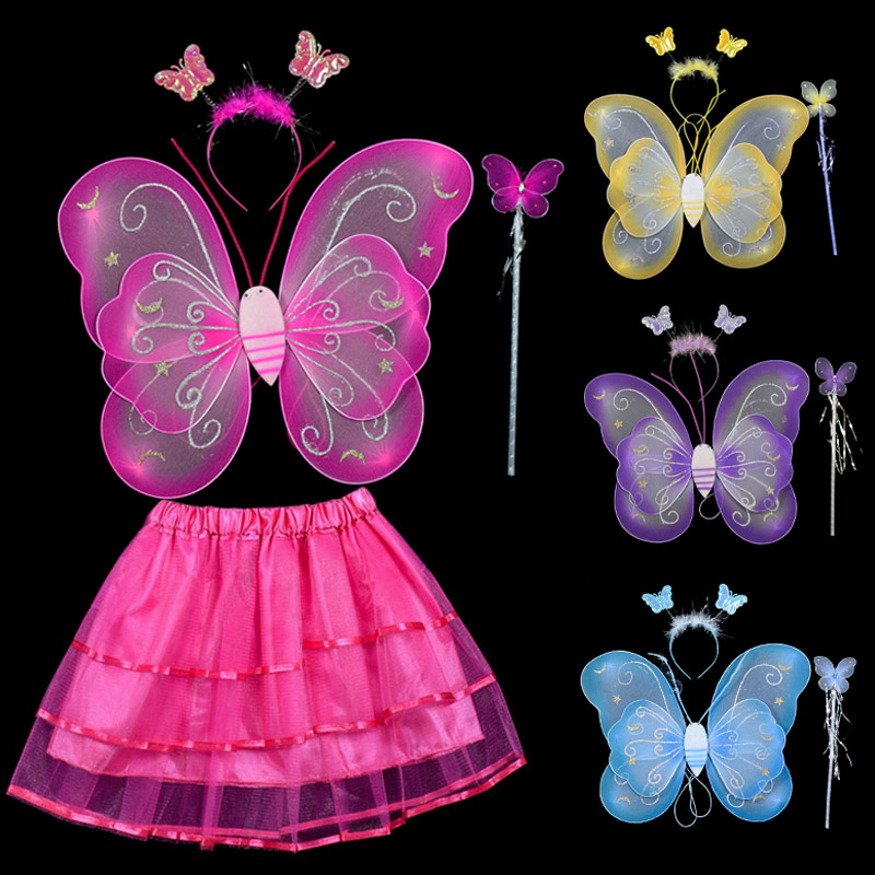 儿童演出表演小天使装扮道具蝴蝶翅膀三件套玩具仙女棒魔法棒公主
