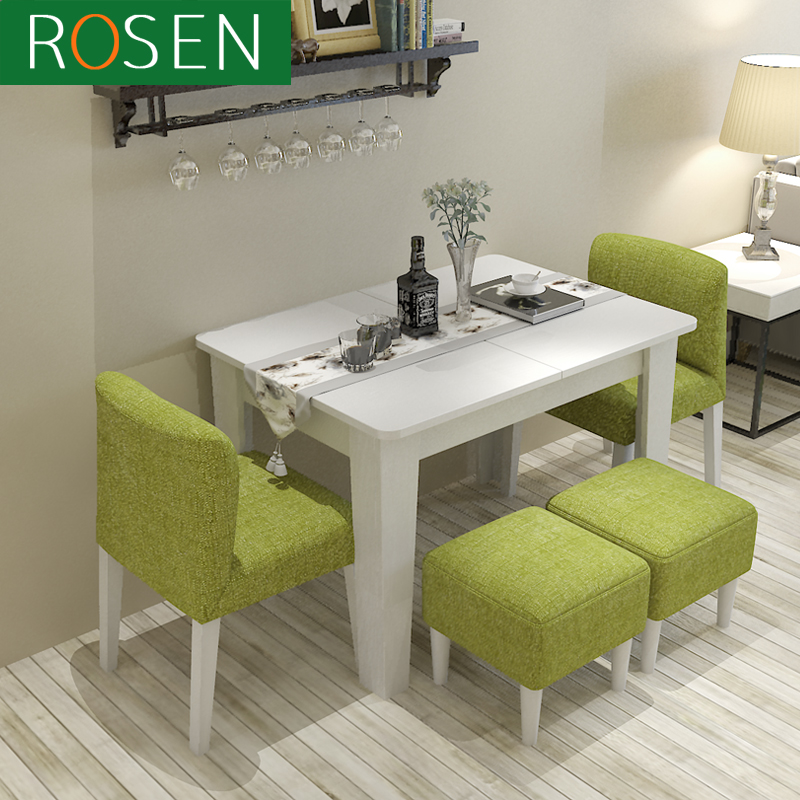 北欧简约现代餐桌黑白色可折叠伸缩餐桌椅组合客厅饭桌小户型家具