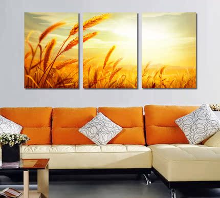 客厅装饰画 现代简约无框画三联挂画 沙发背景墙画壁画 金色果实