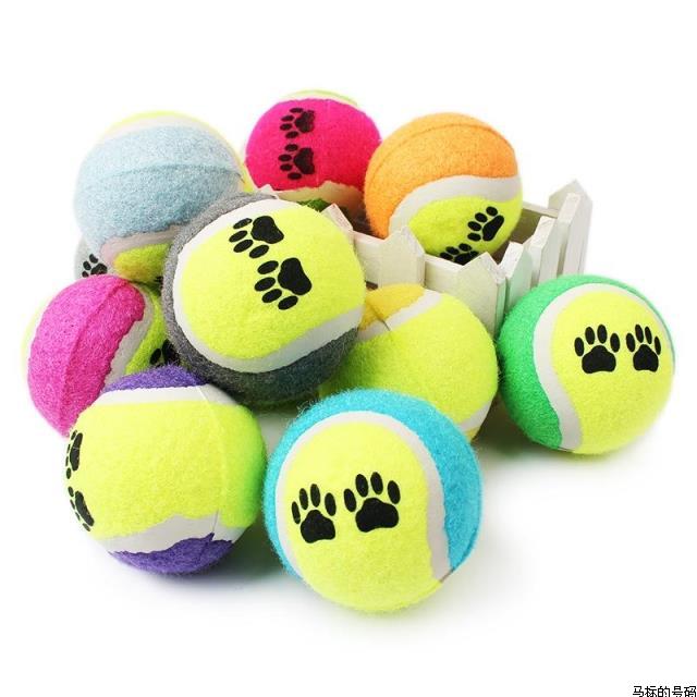 现货批发皮皮淘双色橡胶宠物玩具球 没弹力脚印型宠物网球 6CM
