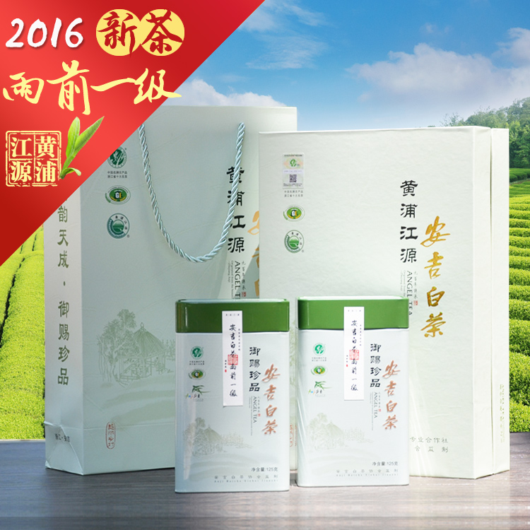 安吉白茶2016年新茶叶 黄浦江源珍稀原产地 雨前一级250克礼盒装