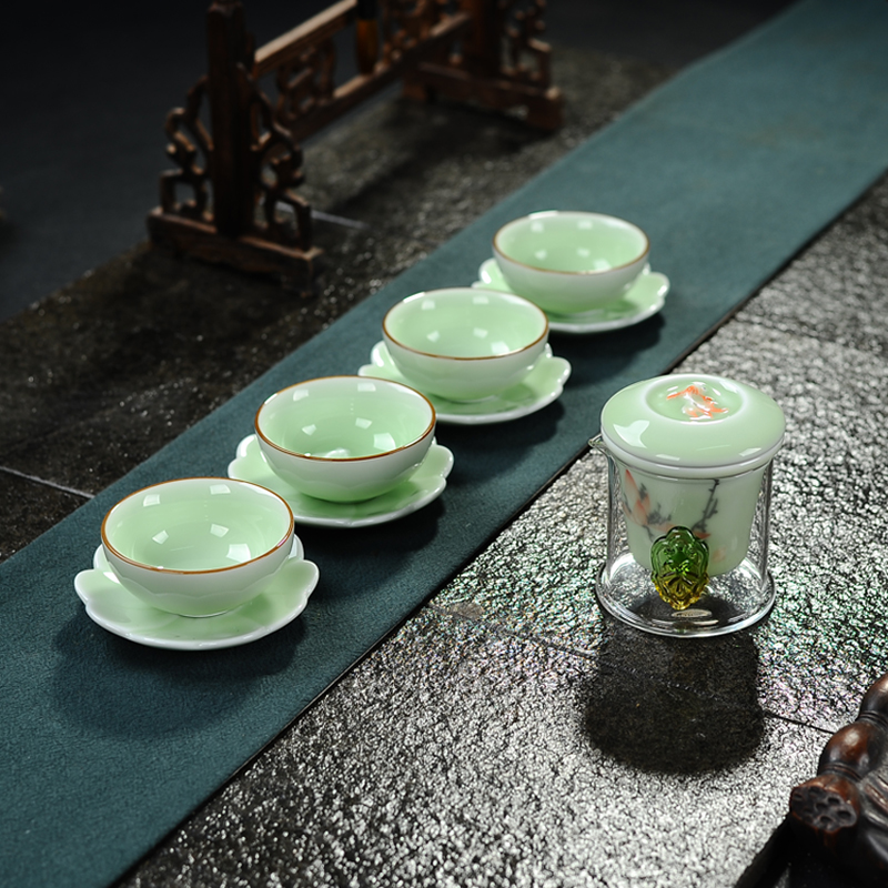 高档青瓷红茶茶具套装整套普洱茶花茶泡茶器陶瓷功夫礼品茶具过滤