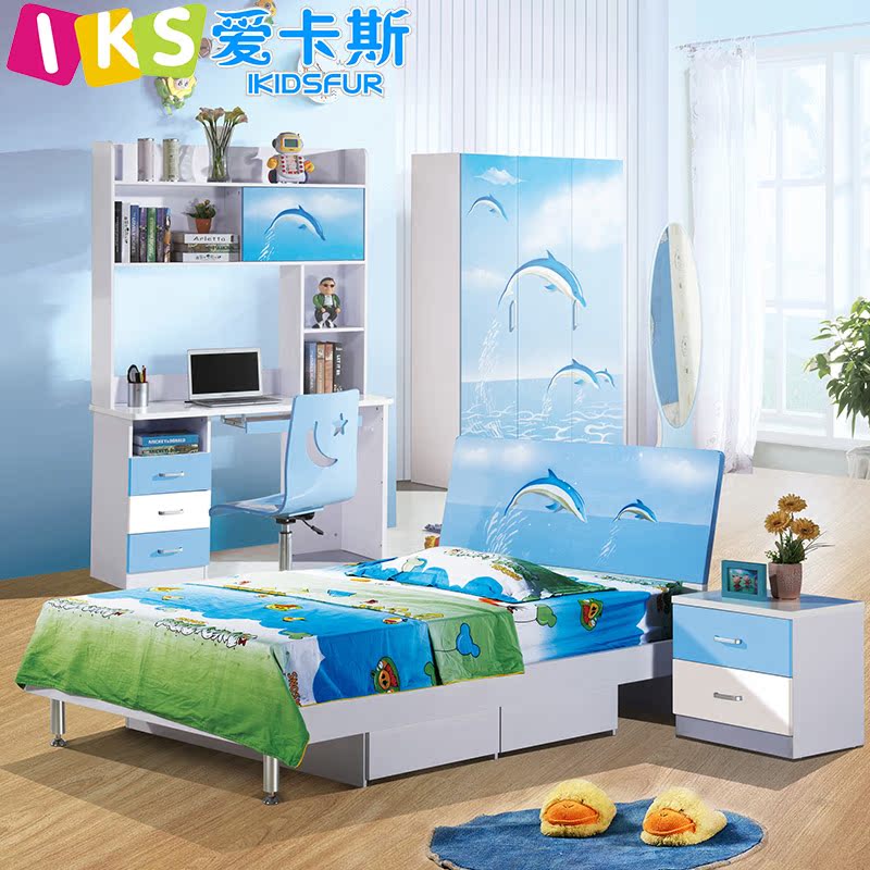 儿童床爱卡斯男孩女孩单人双床人1.2米1.5米现代手绘儿童套房家具