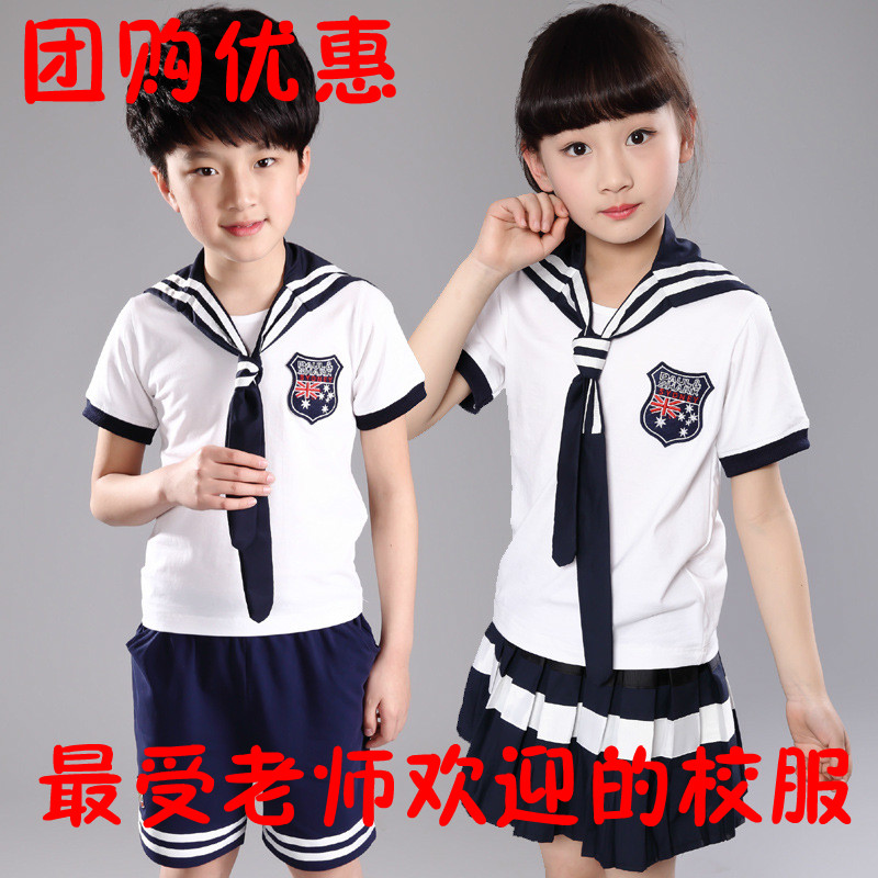 2016新款儿童短袖男女童海军校服套装韩版学生园服幼儿园班服特价