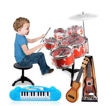 儿童架子鼓+吉他+玩具琴 音乐玩具礼包