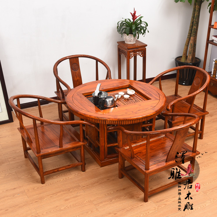 仿古实木茶桌中式家具茶桌椅组合功夫茶桌茶几南榆木茶桌茶艺茶台