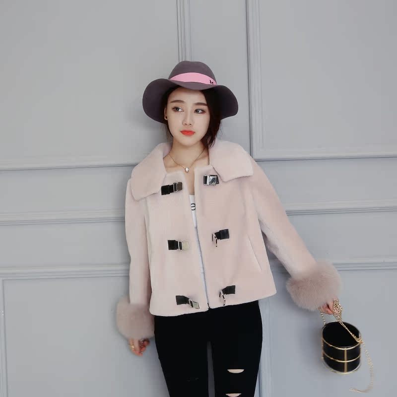 皮草外套短款显瘦修身2016新款韩版羊剪绒长袖皮毛一体外套女