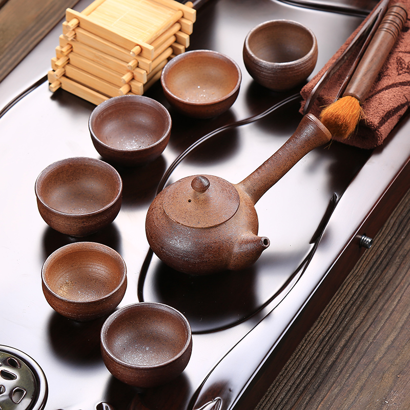 复古柴烧粗陶功夫茶具套装手工高档日式侧把壶整套茶具茶壶茶杯