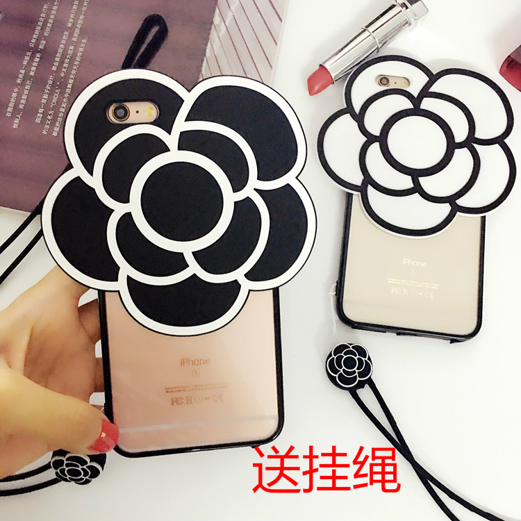 韩国山茶花iPhone6S手机壳 大花朵苹果7plus透明防摔保护壳送挂绳