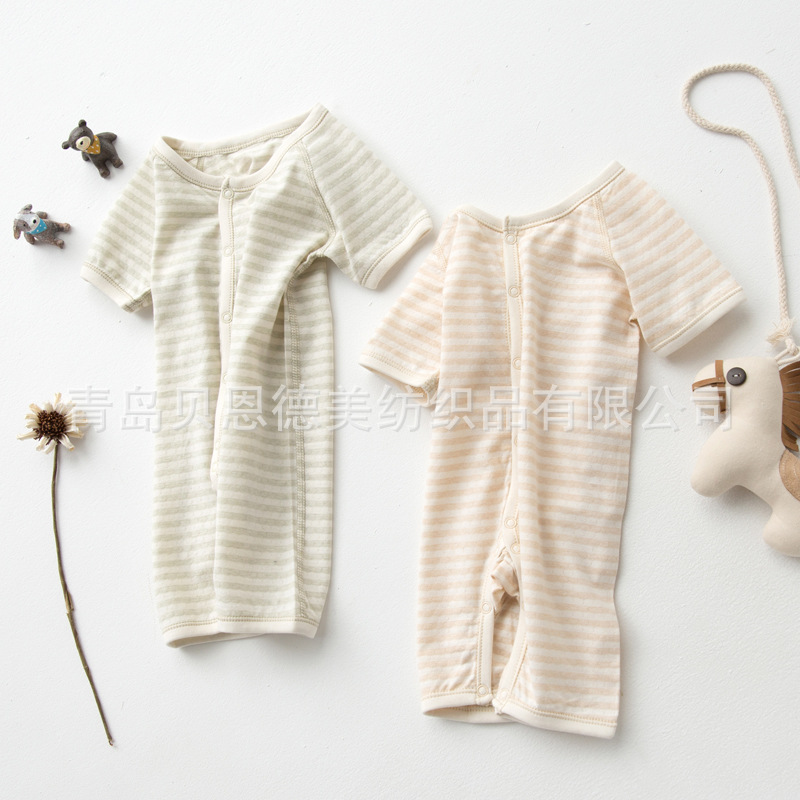 夏 汗布镂空爬服 天然彩棉 婴儿连身衣 镂空面料 舒适透气哈衣
