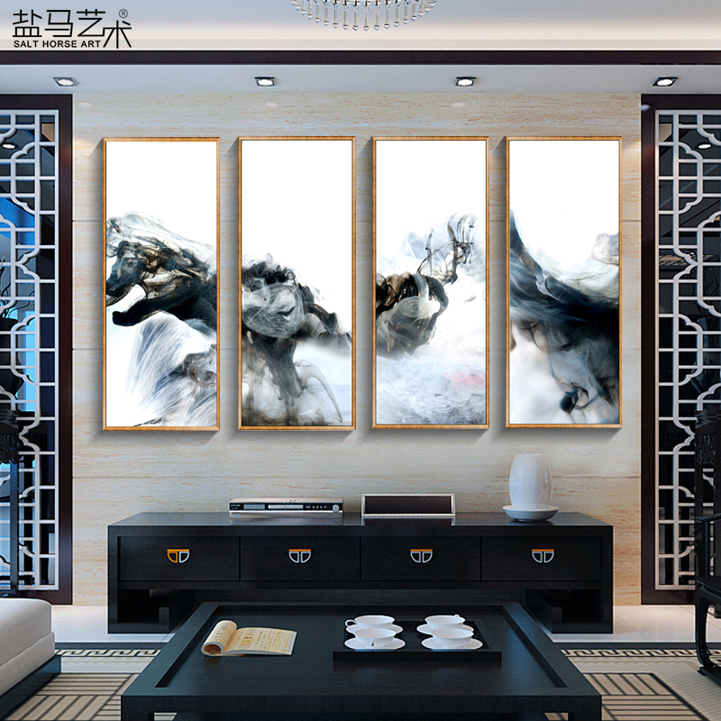 新中式客厅竖版抽象装饰画玄关竖幅组合画现代简约办公室壁画挂画
