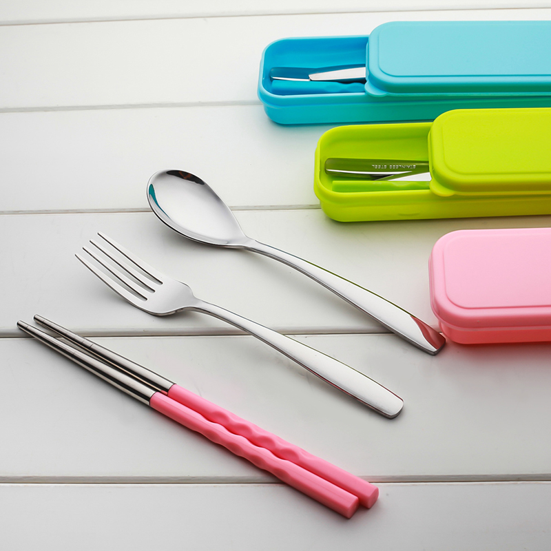 韩式不锈钢便携餐具 儿童餐具三件套 学生筷子勺子叉子旅行套装