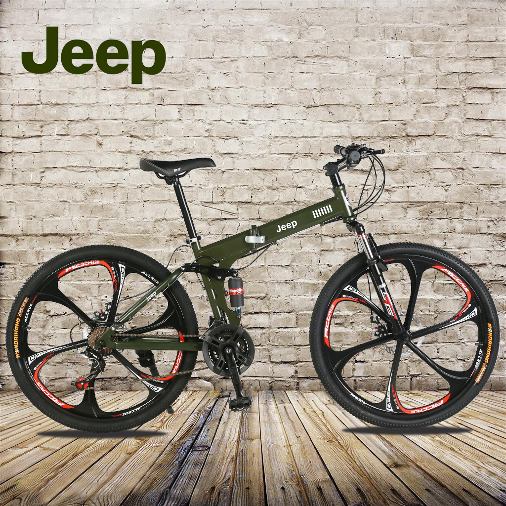 jeep指挥官山地自行车 26寸21速变速双减震折叠自行车越野车