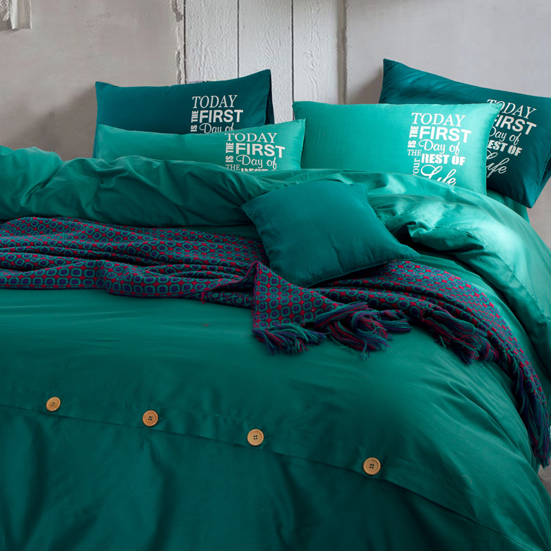 水漾加厚全棉四件套 纯色简约纯棉被套床单1.5米床笠床上用品1.8m