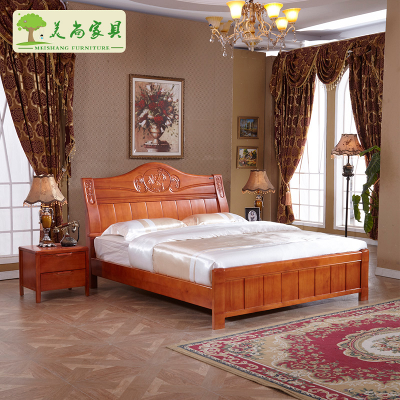 实木床原木床1.5 1.8米橡木床单双人婚床现代中式卧室木质木头床