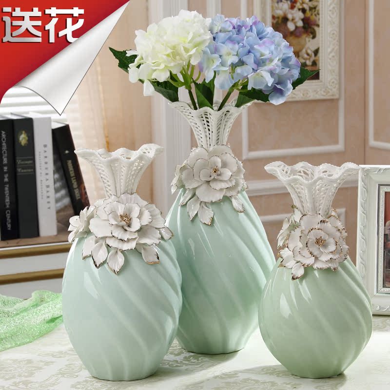 陶瓷花瓶摆件客厅插花餐桌电视柜简约现代创意蓝色结婚欧式三件套