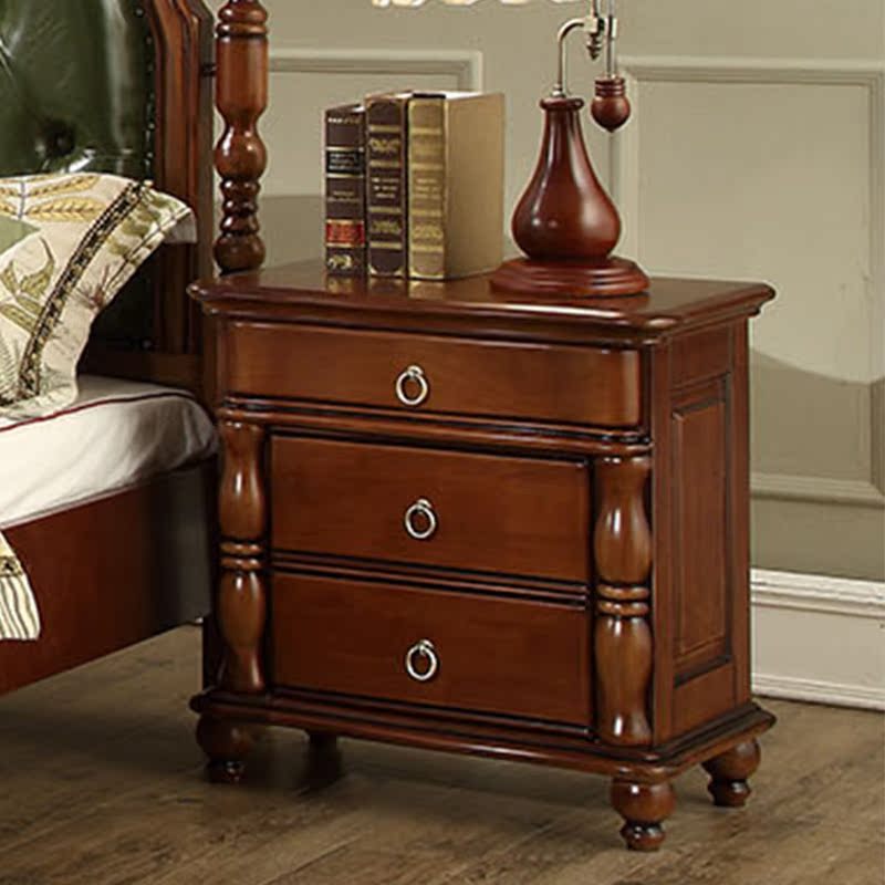 美式实木床头柜 三抽屉储物柜卧室床边柜置物柜复古做旧欧式斗柜